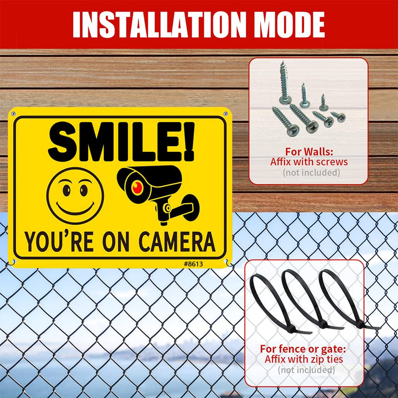 Smile Your on Camera Signs, Camera Signs for Home Security,Video Surveillance Signs Outdoor, Aluminum 7*10 inchs, Security Camera Sign for Security camera sign for home, Driveway Alert, CCTV (2-Pack) 2-Pack