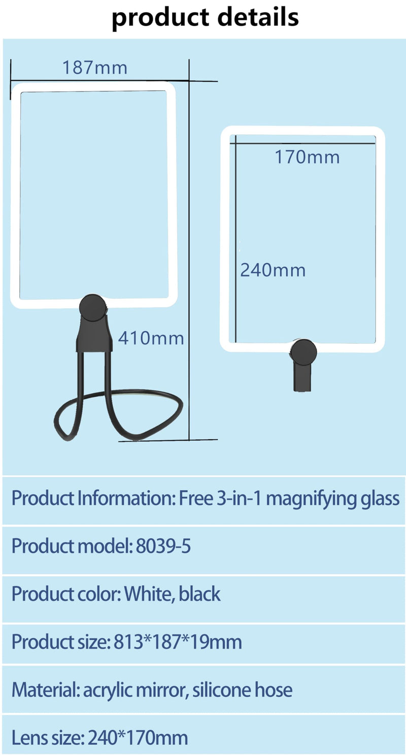 10X Large Rechargeable Magnifying Glass with Light, Hands-Free Neck Wear Full Page Magnifier with 50 LED Lights & Adjustable Brightness for Seniors Reading, Crafts, and Low Vision Tasks
