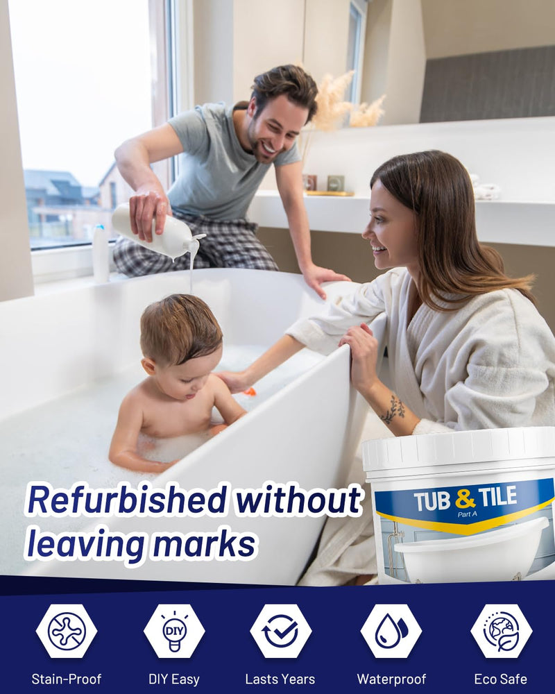 Tile Paint, 10.6oz Tub and Tile Paint Refinishing Kit with Tools and Hardener, Easy to Use for Countertop Bathroom Bathtub Kitchen Sink, Semi-Gloss White, Low Odor，15-18sq.ft 10.6 Fl Oz (Pack of 1)