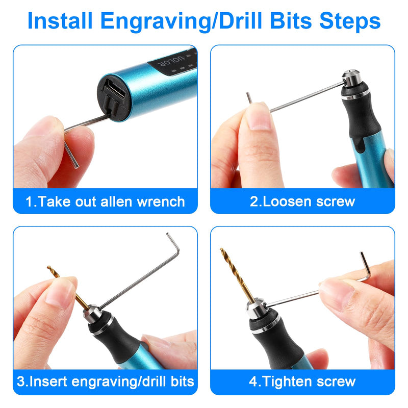 3-Speed Cordless Mini Drill Pen, Rechargeable DIY Electric Hand Drill with 10 Small Drill Bits, Micro Drill Set for Jewelry Making Stone Plastic Resin Keychains Blue Mini Drill Pen