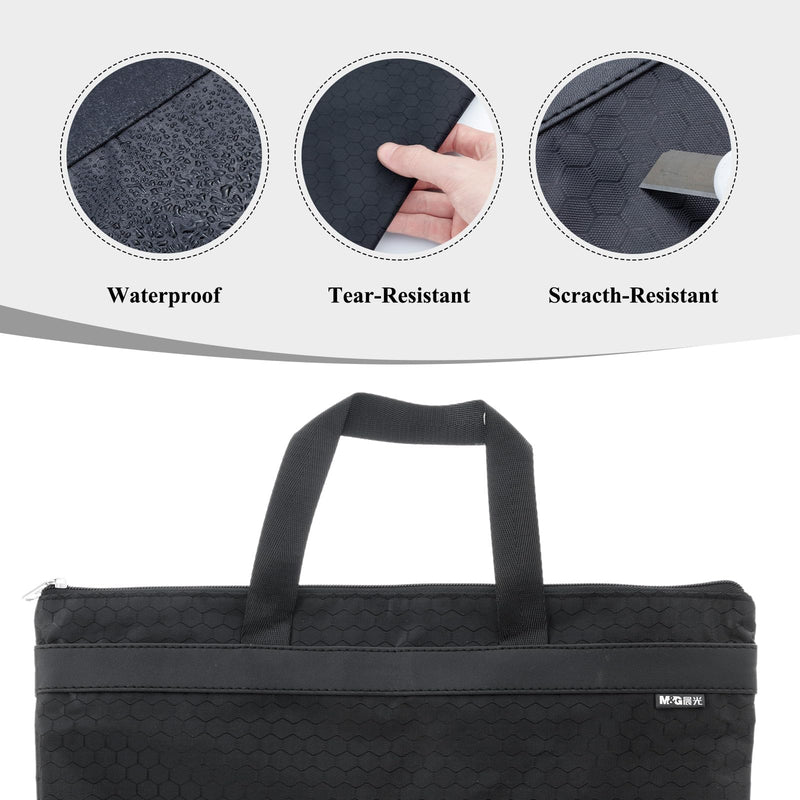 M&G 12x15 in Large Zipper Pouch with Handle, A4 Foldable Lightweight Waterproof Oxford Document Storage Bag, File Organizer for Office Travel Books Papers Filing Folder – 1 Pack (Black) Black Horizontal Single Layer Zipper