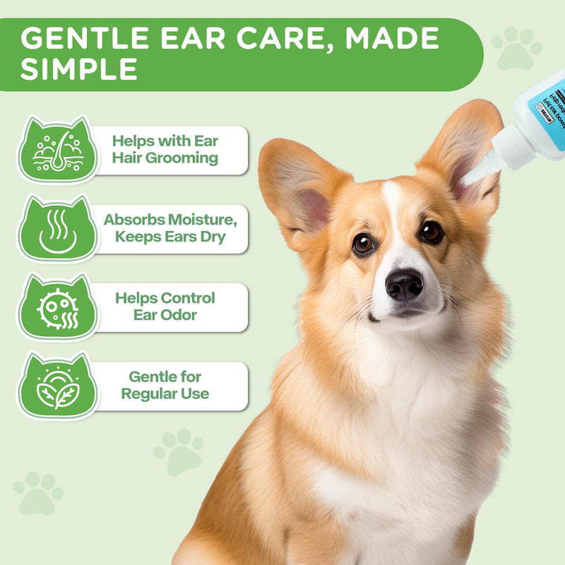 Dog Ear Powder Set, Dog Ear Hair Removal Tool 1.76oz/50g - 5 Inch Hemostat and Petour Paw Trimmer, Dog Ear Powder for Hair Removal - Dog Ear Plucking Tool