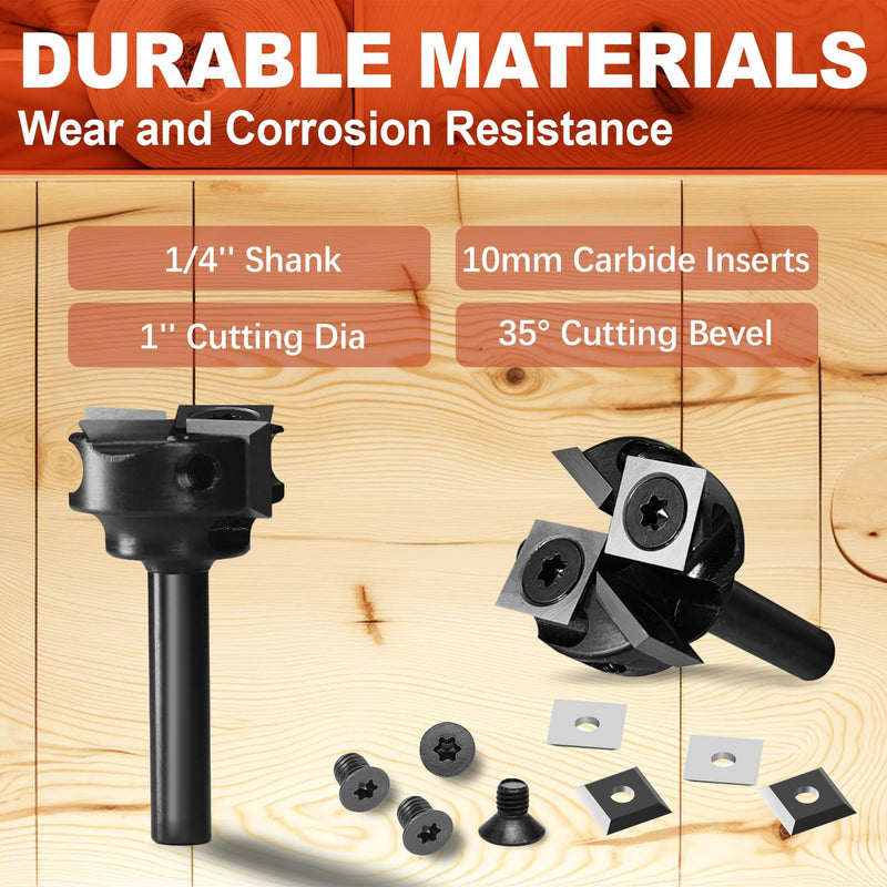 1/2'' Shank CNC Spoilboard Surfacing Router Bit with 1'' Cutting Dia, 2+2 Flutes Carbide Inserts Slab Flattening Bit Wood Planer Bit Planing Bit for Woodworking 1 Inches 1/2 Inches