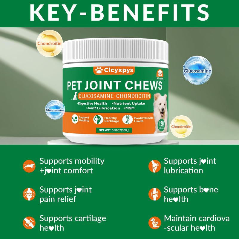 Glucosamine for Dogs Hip and Joint Supplement Chews,Mobility Support Supplement -Glucosamine chondroitin-MSM，Hip & Joint Support-Digestion,Probiotics-120 Chews