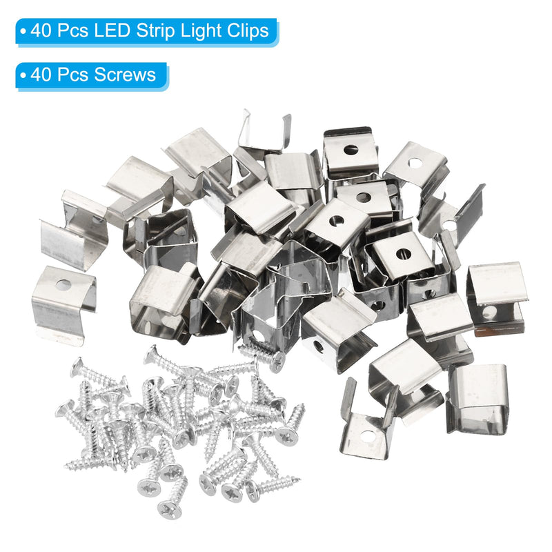 PATIKIL LED Strip Light Clips, 40 Pack Mounting Bracket Fixing Clips Stainless Steel Clamp Holders with Screws for 8mm-11mm Neon RGB Light Cable Ribbon
