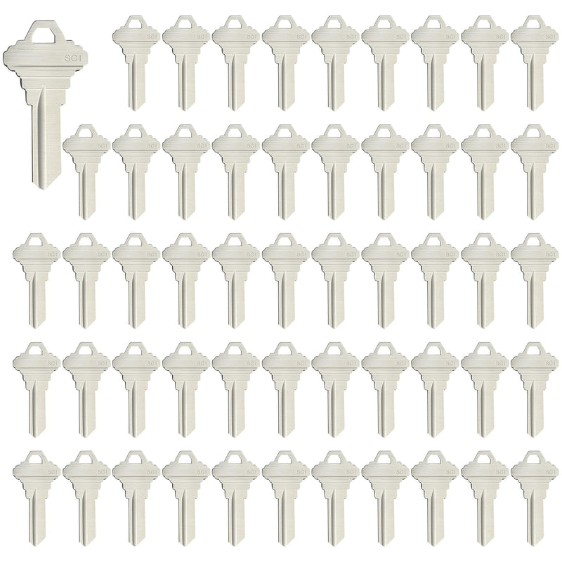 Blank Keys SC1 Key Blanks Pack of 50 Blank Key House Office Brass Key Blank, Silver