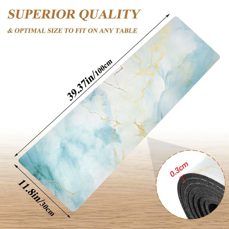 Heat Resistant Table Runner&Trivet Runners Anti Slip Waterproof Trivets for Hot Dishes and Pans Kitchen Farmhouse Wedding Party Countertops Decoration 12X39 in Blue Marble Texture Blue Marble Texture22