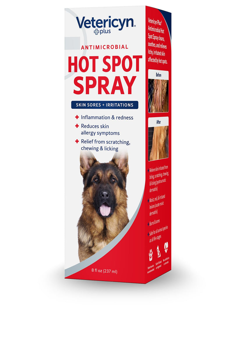 Vetericyn Plus Hot Spot Spray for Dogs Skin Sores and Irritations | Itch Relief for Dogs and Prevents Chewing and Licking at Skin, Safe for All Animals. 8 Ounces 8-Ounce