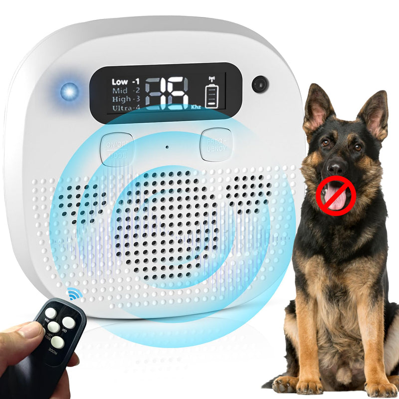 Anti Barking Device for Dogs, 50FT Ultrasonic Bark Control, Rechargeable Remote Control Dog Bark Deterrent with 4 Modes & 5 Frequencies, Dog Training for Outdoor, White