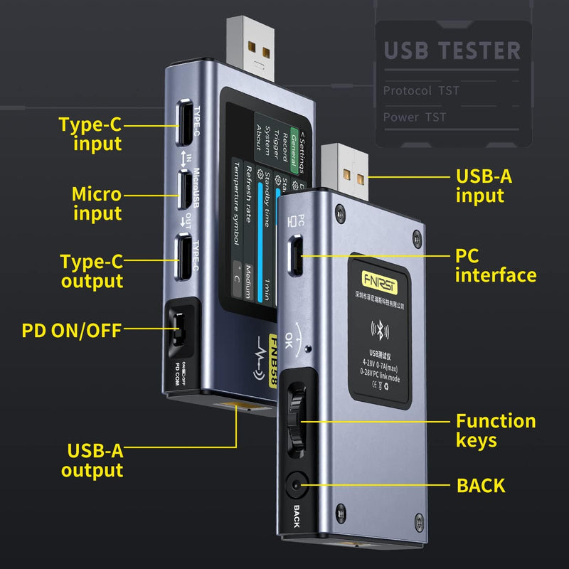 USB Tester 4-28V 7A LCD USB A&C Voltage Current Power Tester Multimeter, Fast Charge Detection Trigger Capacity Ripple Measurement, PD2.0/PD3.0,QC2.0/QC3.0