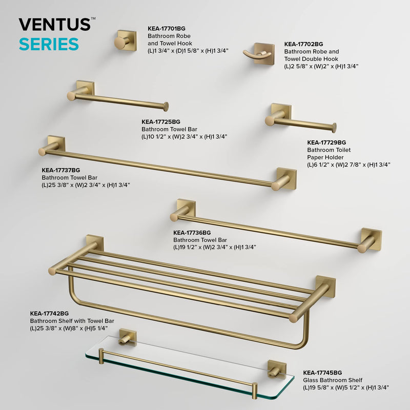 KRAUS Ventus 24-inch Bathroom Towel Bar, Brushed Gold Finish, KEA-17737BG