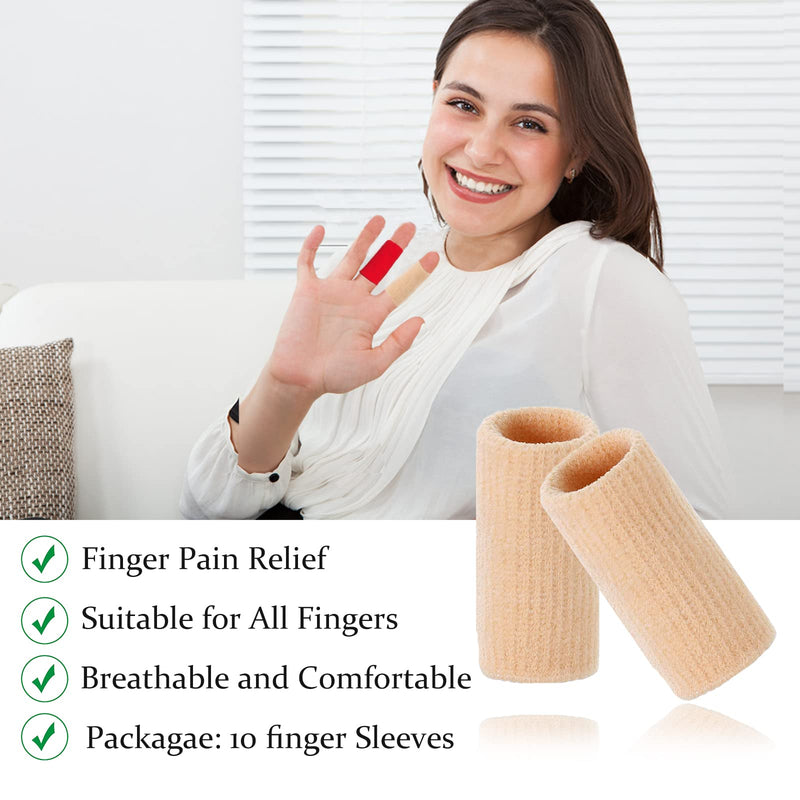 10Pcs Finger Compression Sleeves Support, Finger Sleeve Protectors Cots Thumb Brace for Trigger Finger Arthritis Swelling Basketball Sport, Breathable Elastic Pain Relief One Size Beige 10