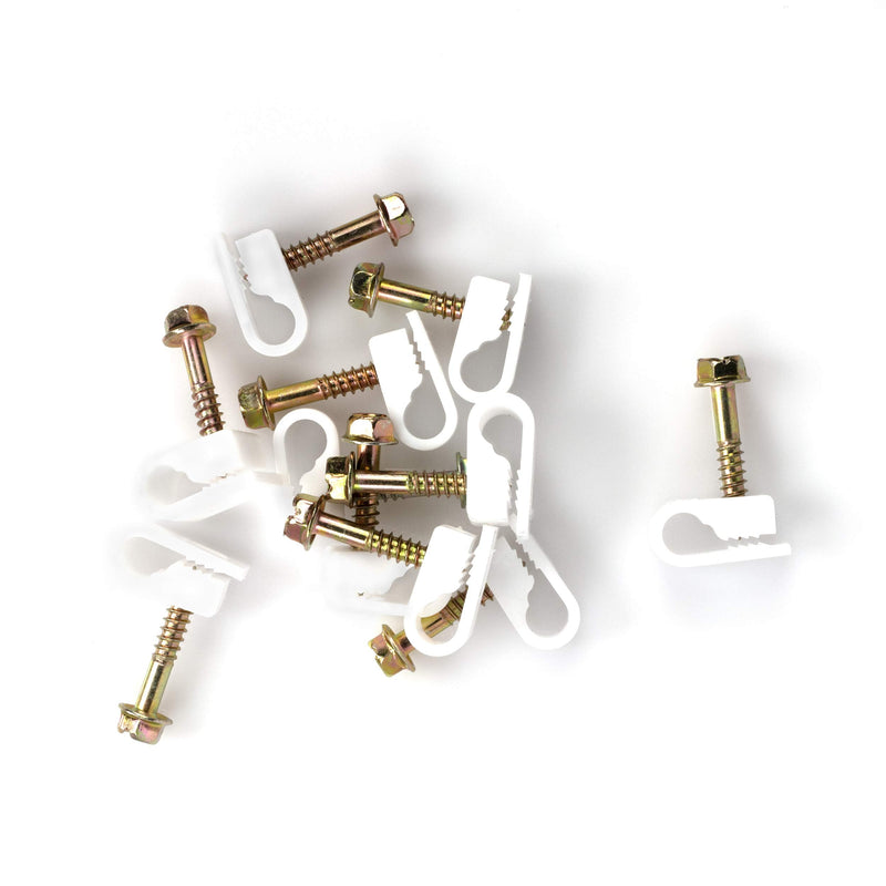 THE CIMPLE CO Ribbed Plastic Conical Anchors and White Cable Screw Clips - for Concrete, Stucco, Brick, Drywall, and Similar - Kit of 10 Screw Clips, and 10 Anchors With White Clips 10 Pack