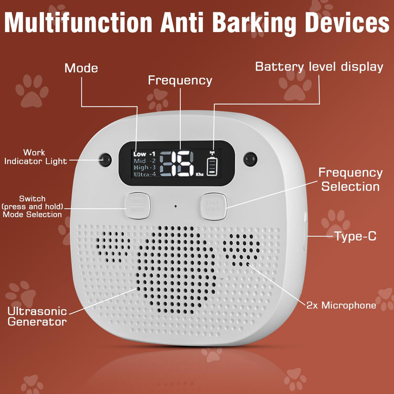 Anti Barking Device for Dogs, 50FT Ultrasonic Bark Control, Rechargeable Remote Control Dog Bark Deterrent with 4 Modes & 5 Frequencies, Dog Training for Outdoor, White