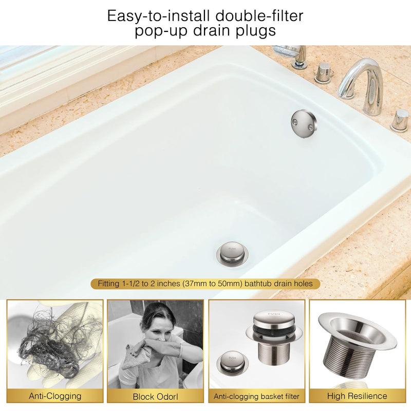 Bathtub Drain Tip-Toe Tub Trim Set with Two-Hole Overflow Faceplate, Bath Drain Trim Set Conversion Kit Assembly, Coarse Thread Replacement Trim Kit (Brushed Nickel) Brushed Nickel-