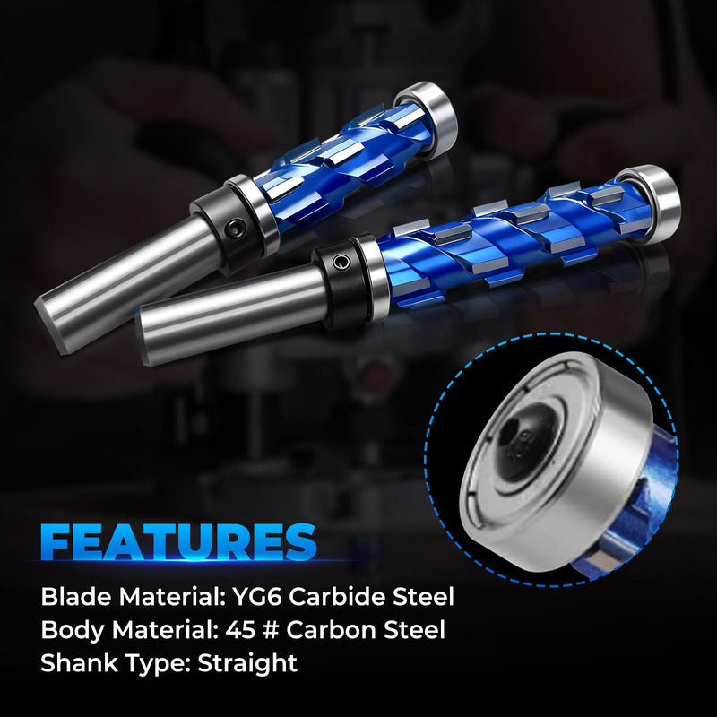2PCS 1/2" Shank Flush Trim Router Bit Set Double Bearings Flush Trim Bit Trimming Tool Woodworking Milling Cutter Tool Router Template Bit for Wood MDF