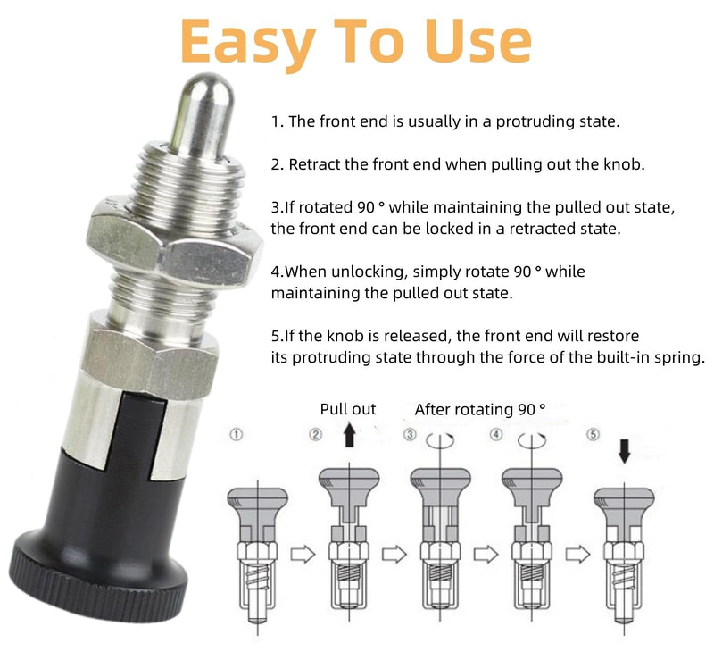 2PCS Stainless Steel Plunger Pin Tool Chest Toolbox Locking Plunger Hand Retractable Spring Plunger Self Locking Indexing Plunger Spring Loaded Plunger Knob Quick Release Pull Ring Pin Fine Teeth M16