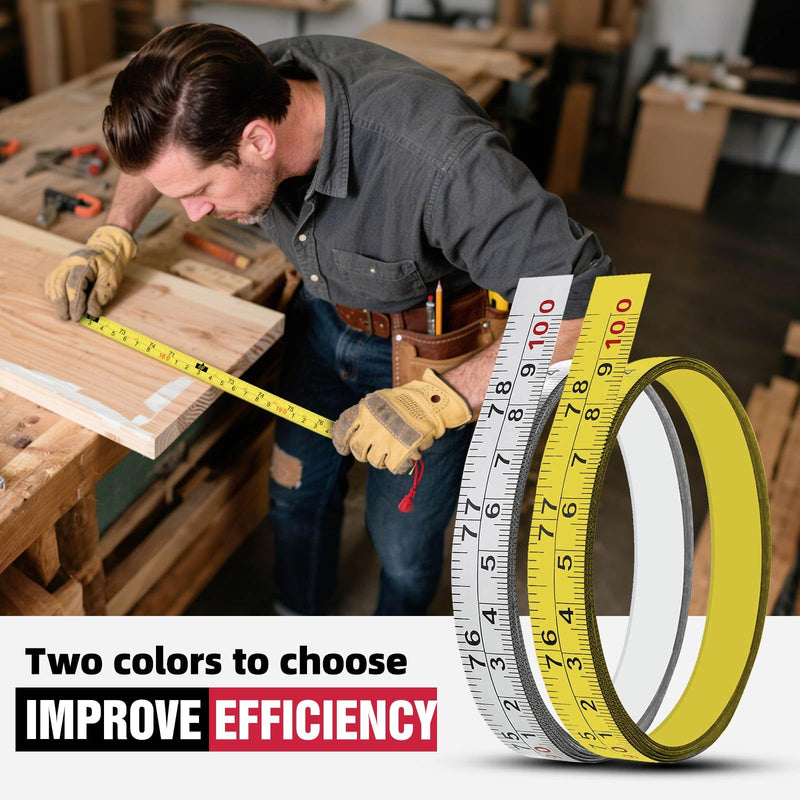 Adhesive Tape Measure Metal,Stick On Tape Measure,Self Stick Measuring Tape with Strong Adhesive Back,Peel and Stick Ruler for Table Saw,Sewing and Workbench(118" Left to Right,2 Pack) 118"L to R Yellow 2