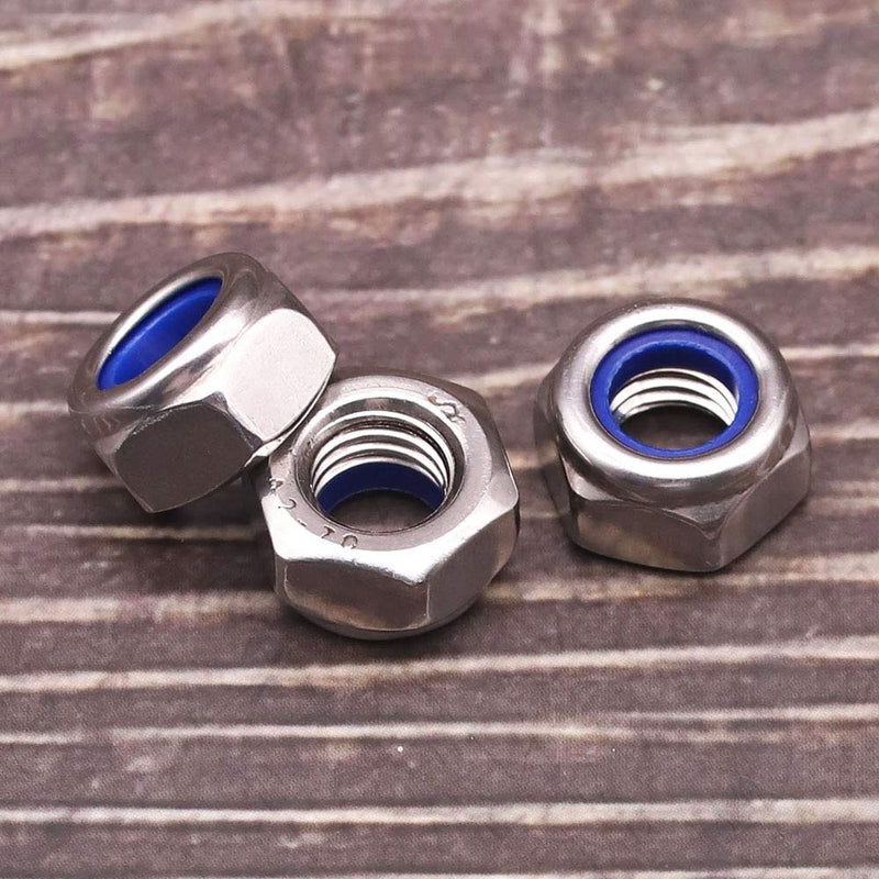 M4-0.7 (100 pcs) Nylon Insert Hex Lock Nuts 304 Stainless Steel 18-8 Locknut, Bright Finish, DIN985 M4-0.7 100