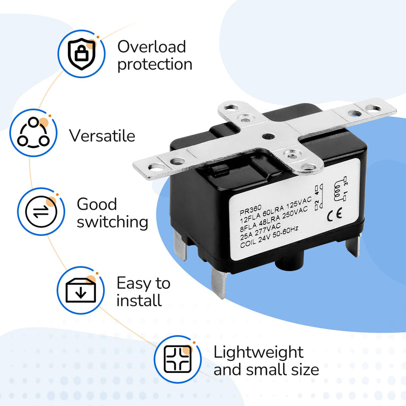 APFR-360 90-360 24V AC Heavy-Duty Fan Relay – Single Pole SPST – Isolated AC Switch for HVAC blowers, humidifiers, Goodman blowers, Heat sequencers – Includes Universal Bracket（1 Pack） (1)