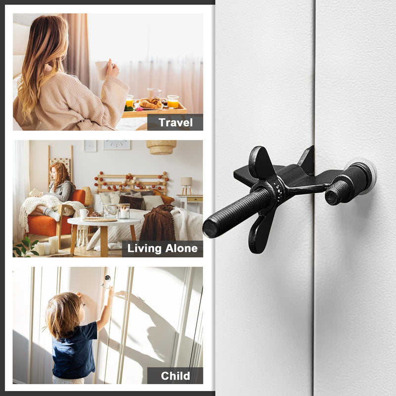 AceMining Upgraded Portable Door Lock Home Security Door Locker Privacy Perfect for Traveling Hotel Home Apartment College and Travel Lockdown Locks for Additional Safety, Black 1 Pack