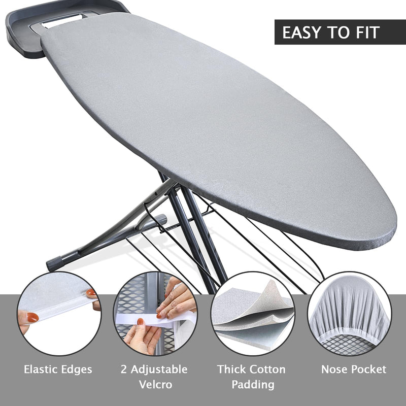 SheeChung Ironing Board Cover and Pad for Extra Wide 18 x 49 Ironing Boards,Premium Heavy Duty 4-Layer Silicone Coated Cover with 2mm Foam and 4mm Felt,Resists Scorching and Staining (49”x18”,Size C) Gray 49”x18”