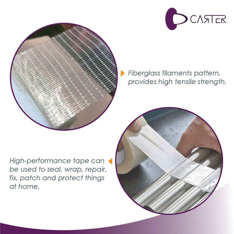 CarterTM Filament Duct Tape, Transparent, 2 Inches x 30 Yards - Fiberglass Filament Reinforced Strapping Tape