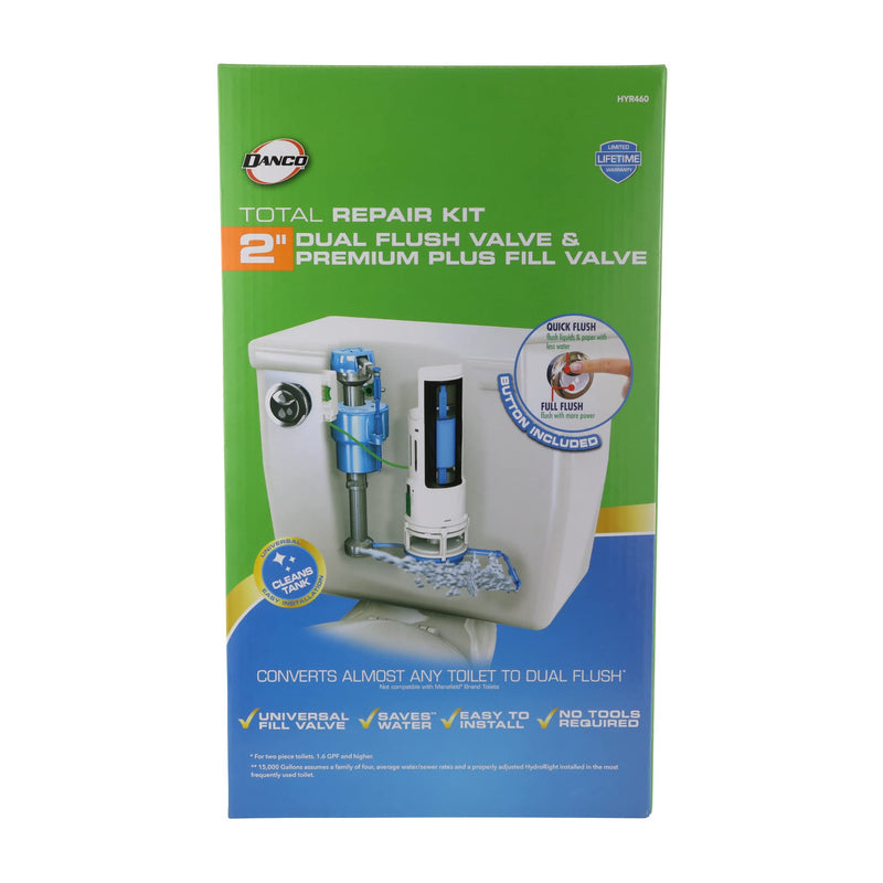 Danco HyrdroRight Water-Saving Toilet Tank Repair Kit with Dual Flush Valve, Includes Dual Push Button Handle in Chrome, (HYR460) Pack of 1