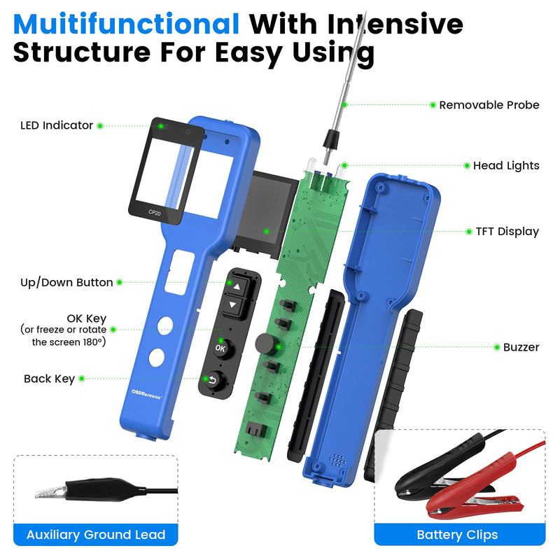 OBDResource Automotive Circuit Tester, 12V 24V Car Power Circuit Probe Tester Electrical Diagnostic Tool with LCD Display&Illuminating Lights, Component Activation (CP20) CP20