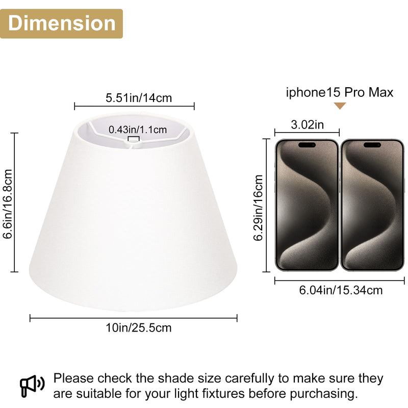 Small Lamp Shades Set of 2, White Lamp Shades for Table Lamps 5.5" Top x 10" Bottom x 6.6" High, Fabric Lampshade Replacement for Bedside Lamp, Wall Sconces, Spider Fitter, Clip on Adapters Included