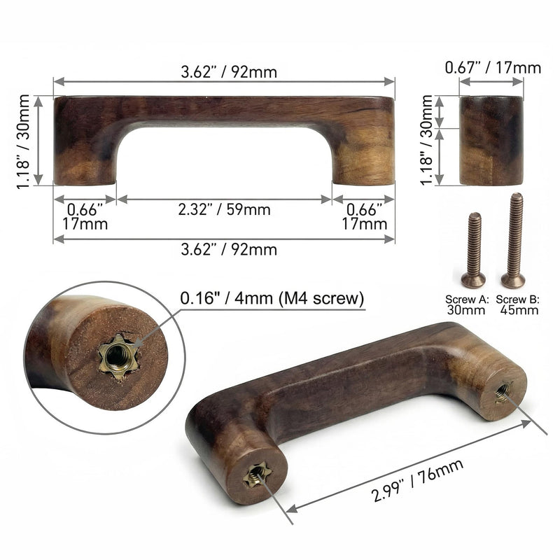 Mid Century Modern Walnut Mushroom Knobs for Cabinet,Drawer,Dresser and Closet Doors.Round Vintage Brown Wooden Crafts Furniture Knobs,Pulls and Handles (C-C 3'' Pulls, 10) C-C 3'' Pulls