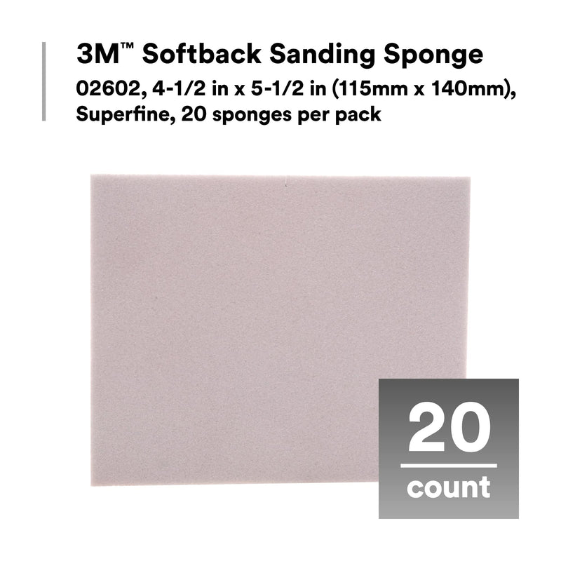 3M Softback Sanding Sponge 02602, 4 1/2 x 5 1/2 in, 20 Pack, Superfine Grit, Fast Cutting 4 x 5 1/2 in