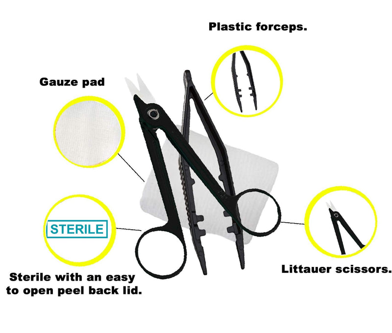 Dukal Single Use Suture Removal Kit. Sterile Suture Removal Trays. Extra Protection Against Cross Infection. Sterile Scissors, Suture Forceps and Gauze Pad. Disposable Suture Removal Pack.
