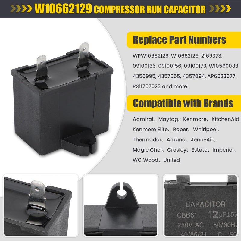 W10189190 TSD2 Refrigerator Start Relay Device W10662129 Refrigerator Run Capacitor Fit for Whirlpool Kenmore Refrigerator Compressor Parts Replace 2319792, W10197428,WPW10189190,241941003,wpw10662129