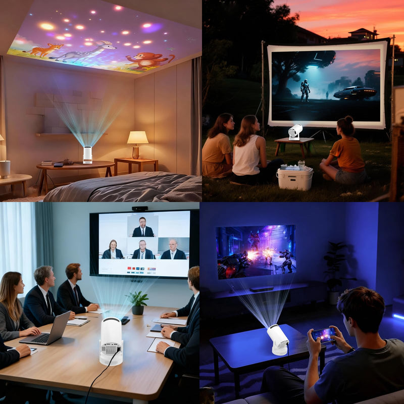 SGV Smart Mini Projector for Bedroom, 4K Support, Portable Outdoor Projector with Android 12, WiFi and Bluetooth 5.2, Auto Keystone, for Home Theater Outdoor Movie