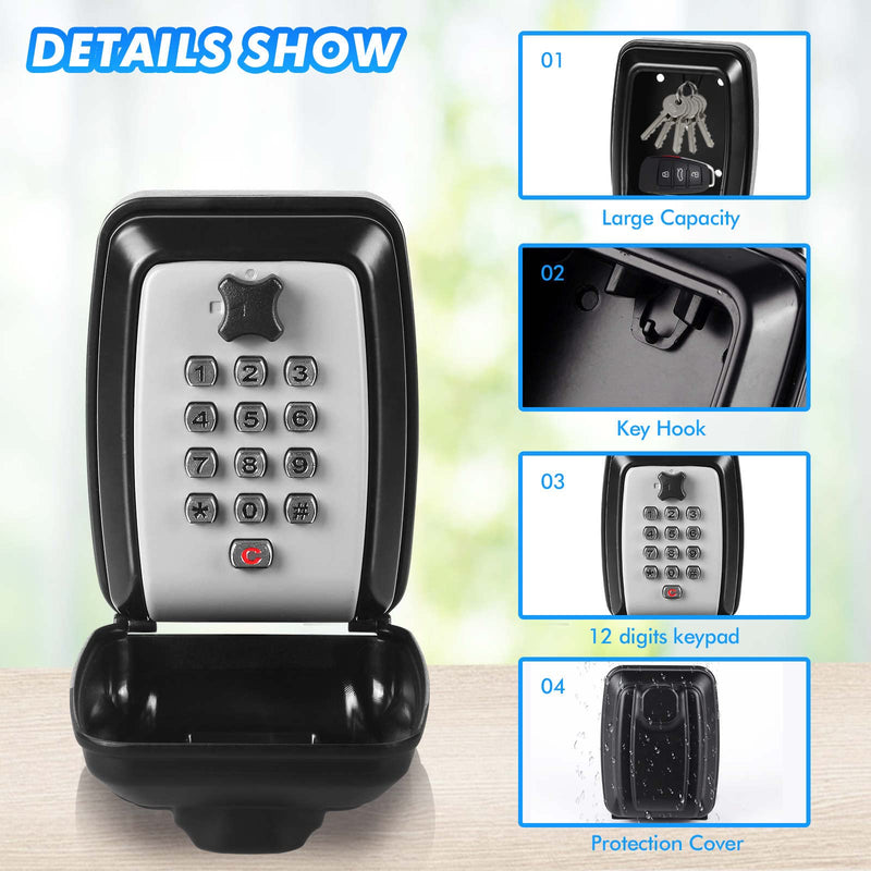 Key Lock Box, Wall Mounted Key Storage Box with 12-Digit Keyboard Combination, Resettable Code, Large Capacity, Waterproof Security Lock Box for Home, Office, Outdoor Generic