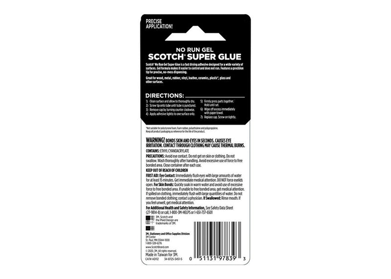 Scotch Super Glue Gel, .07 oz, 2-Pack, Dries Quickly with a Permanent Hold (AD112)