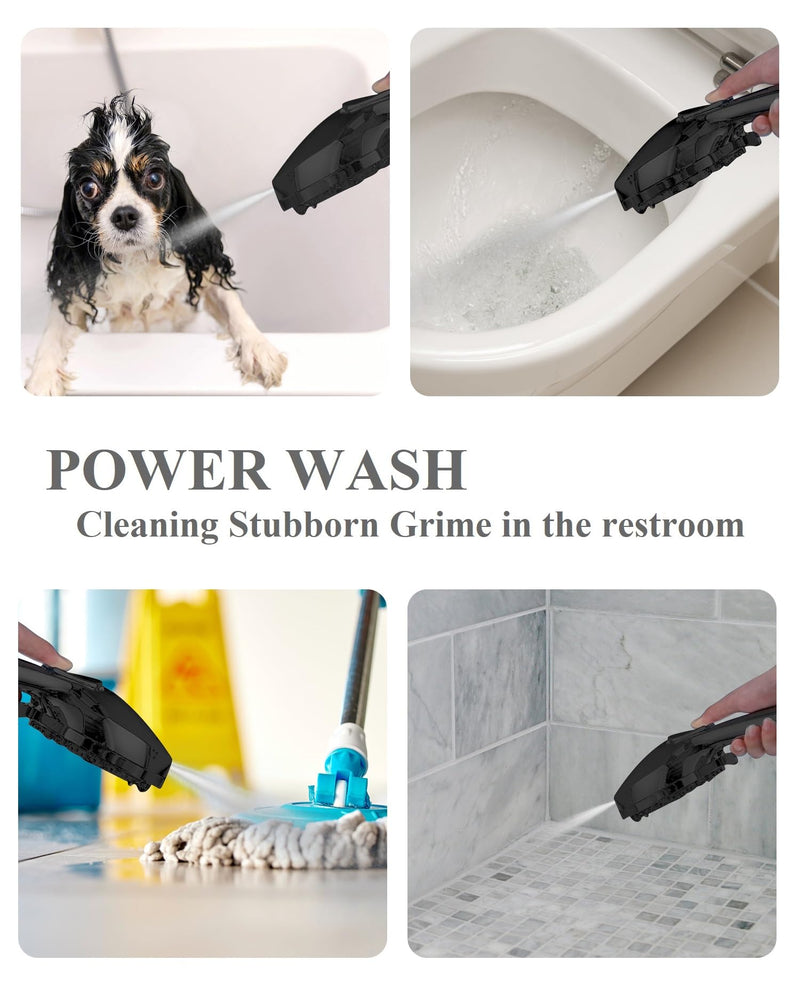 Shower Head With Handheld High Pressure 7 modes, Built-in Power Wash to Clear Tub, Tile, 5" High Powerful Hand Held Rain Showerhead with Stainless Steel Hose and Adjustable Bracket (Matte Black) Polished Black