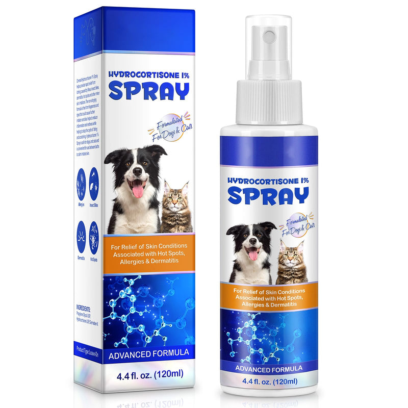 Hydrocortisone Spray for Dogs & Cats - Itchy Skin Relief for Dogs Spray, Hot Spot Treatment - Soothes Irritated Dry Skin, Allergies, Dermatitis - Reduces Inflammation & Redness - 4.4 fl.oz