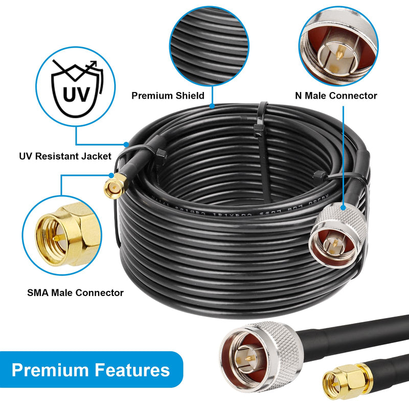 N Male to SMA Male Cable 25ft Low Loss RG58 SMA to N Cable 50 Ohm for WiFi Router,GPS Receiver,Antenna,Signal Booster Use