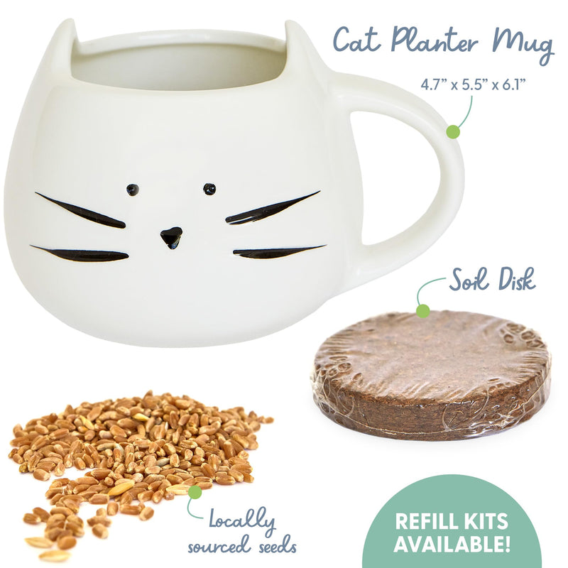 The Cat Ladies Organic Cat Grass for Indoor Cats - Growing Kit with Organic Seed Mix, Soil and White Cat Planter. Natural Hairball Control and Digestion Remedy, Cat Gifts - PawsPlanet Australia