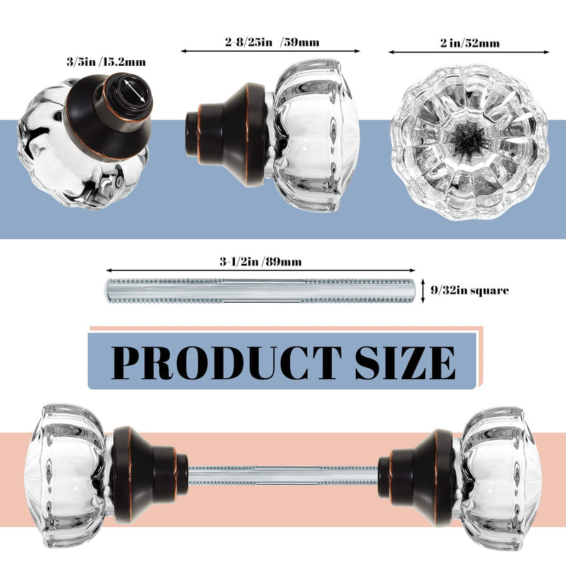 Amylove 2 Set Glass Door Knobs Mortise Style Fluted Crystal Antique Door Knobs with Spindle Antique Doorknobs for Home Interior (Bronze, Basic) Bronze Simple