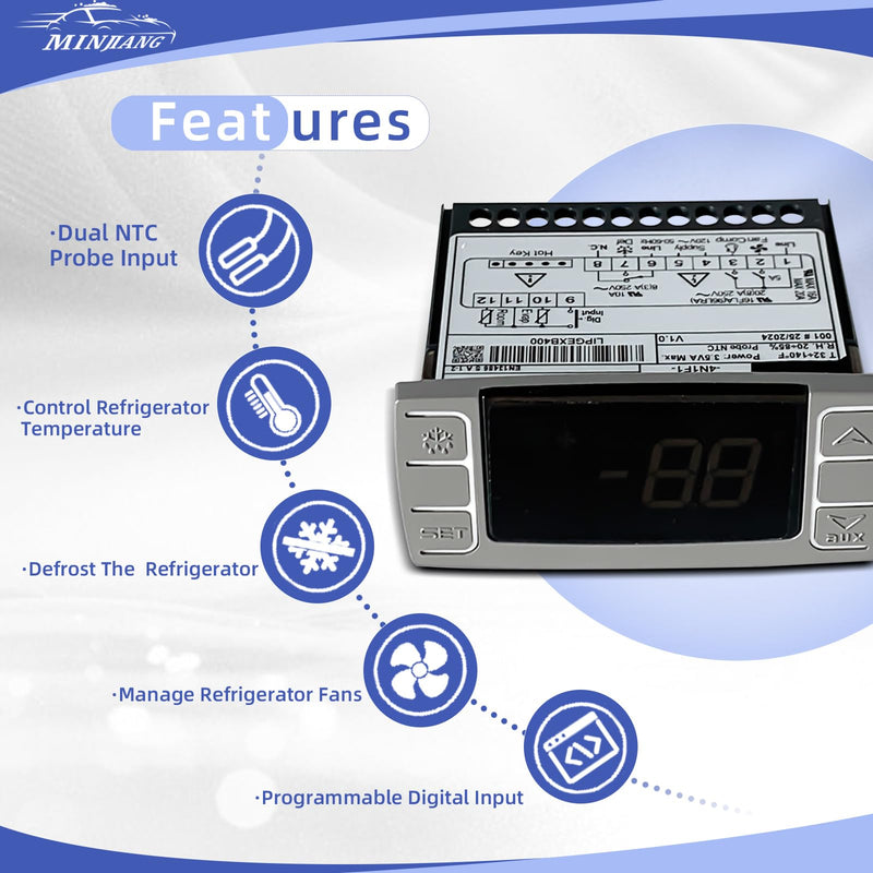 for Dixell XR06CX-4N1F1 Digital Thermostat Controller with Temperature Sensing Probe 120V 50-60Hz Temperature Controller for Refrigerators Freezer