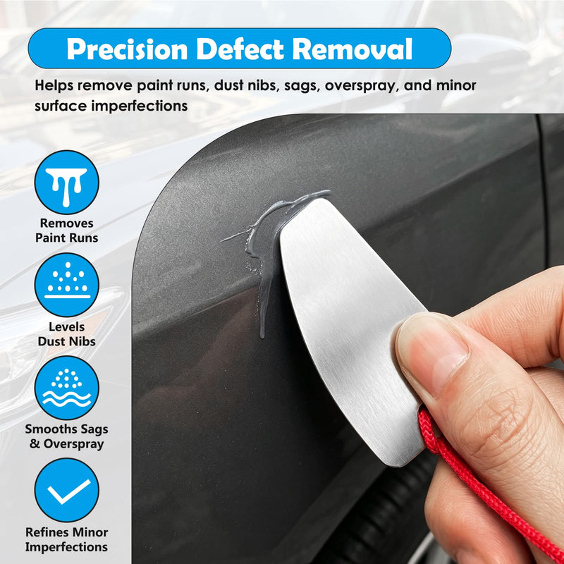 Denibbing Tool, Compact Paint Defect Removal Tool with High-Speed Steel Edge and Red Cord, for Paint Runs, Dust Nibs, Overspray, Sags and Minor Surface Imperfections