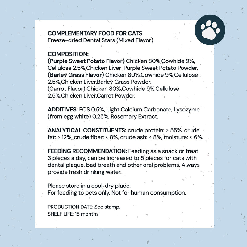 MalsiPree Cat Dental Treats, 32 Count - Freeze Dried Chicken Chews for Cats & Kittens - Fresh Breath & Tartar Control - Star Shape Snack for Cats - High Protein Healthy Snack, Low Calorie Pet Rewards