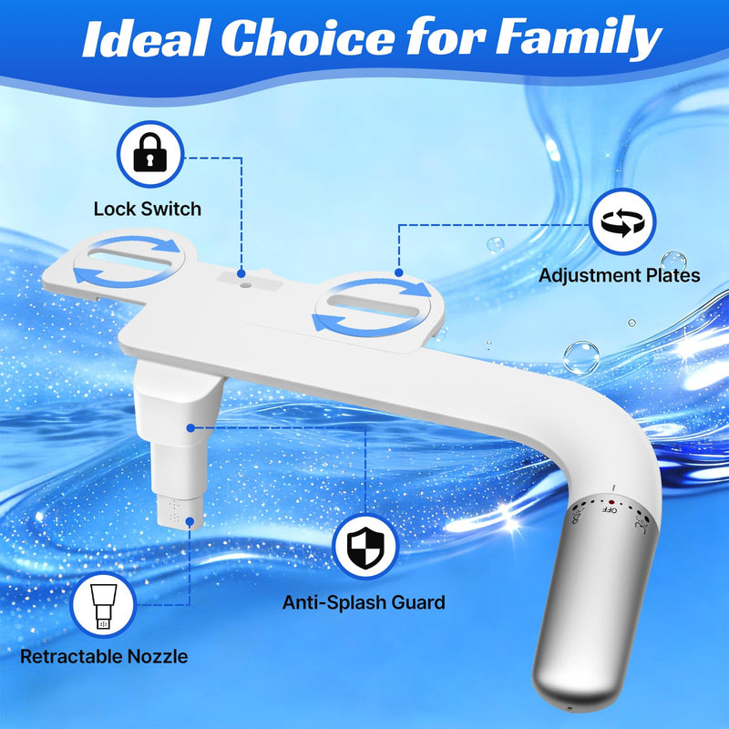 Left-Hand Bidet Attachment for Toilet, Ultra-Thin 0.23 Inch, Non-Electric, Cold Water, Foldable Dual Nozzle, One-Click Quick Detach, Adjustable Pressure, White oval-1