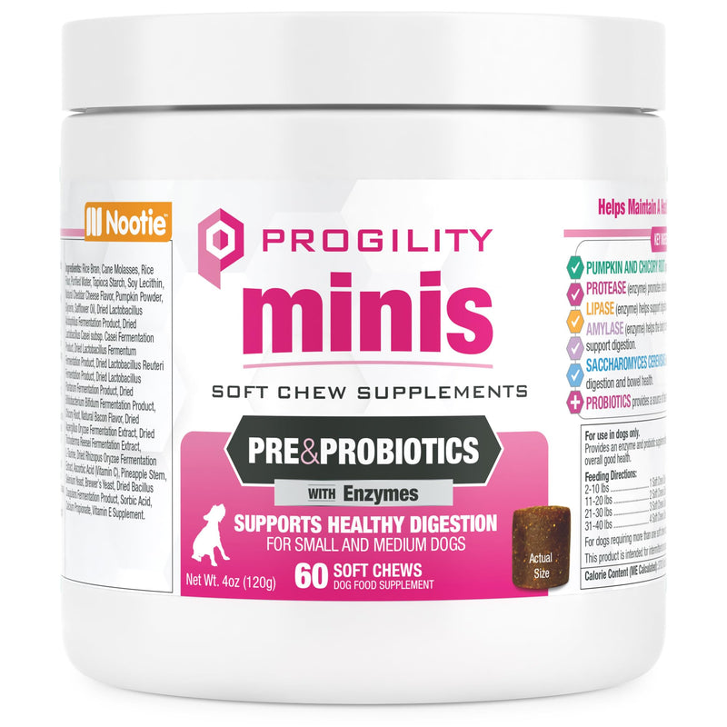 Nootie Progility Mini Pre & Probiotic Supplement, Digestive Aid Supplement for Dogs, 60 Soft Chews per Container 60 Mini Soft Chews