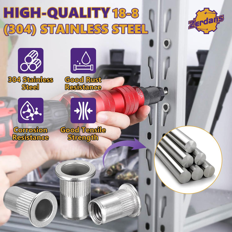 M6 Rivet Nut, 40PCS Rivnut Nutsert Metric 304 Stainless Steel Rivets Flat Head Rivet Nuts Rivnut Threaded Assortment for Furniture, Automotive and Industrial Applications (M6-1.0mm) M6 40