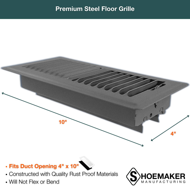 Storm Gray, 4x10, Premium Floor Register, All Steel Heavy Duty Vent Cover Storm Gray