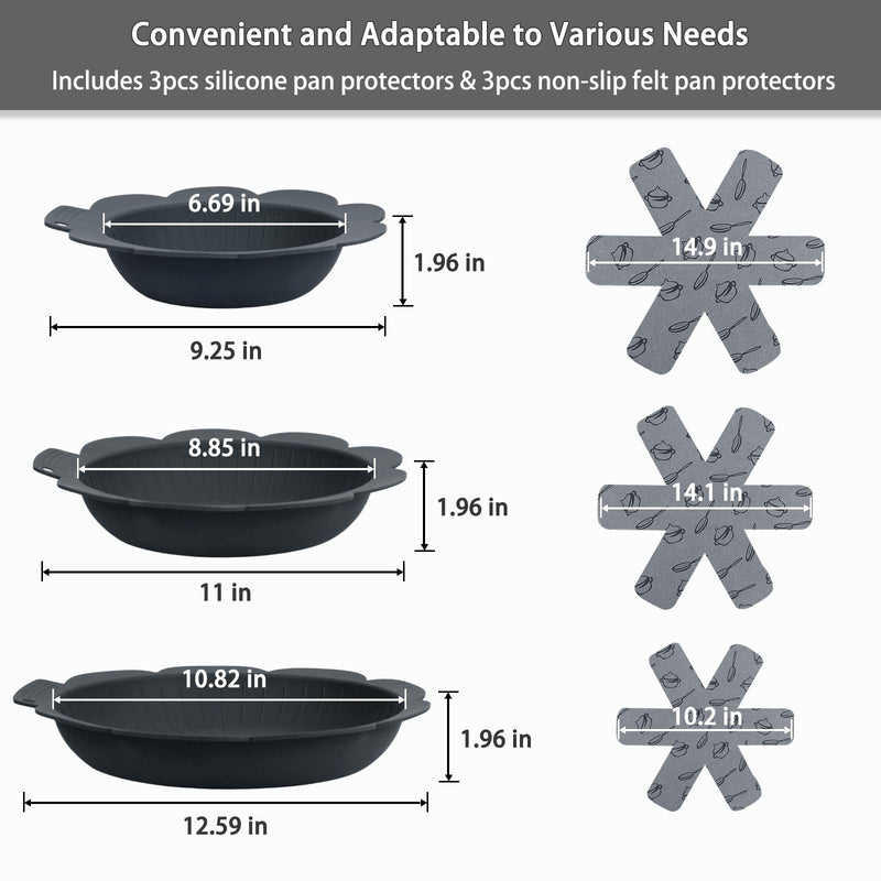 Pan Protectors&Separators for Stacking Silicone,Pan and Pot Protectors | (Include 8",10",12") 3pcs Thicker,Pan Scratch Protector Nonstick Frying Pans &More Reusable,Dishwasher Safe